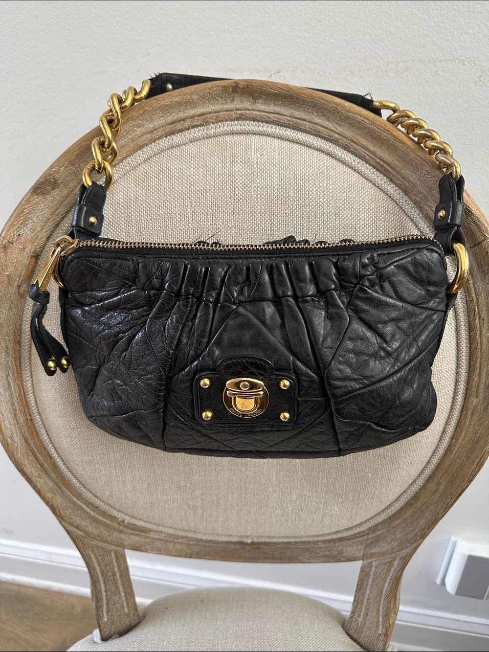 Vintage Marc Jacob’s Black Leather Shoulder Bag with Gold Chain Handle